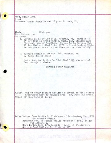 PAGE, Maj. Abel (d. Mich.) 1 BARNS BACON [Gen. Geo. Armstrong] CUSTER